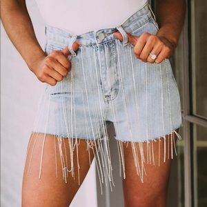 Rhinestone Tassel Denim Shorts